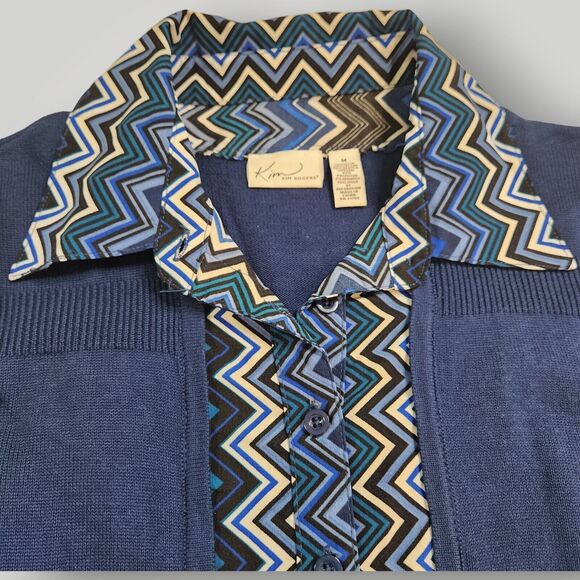 Kim Rogers Women's M Blue 3/4 Sleeve Belted Cardigan Sweater 2-fer Look RETRO - Picture 5 of 11